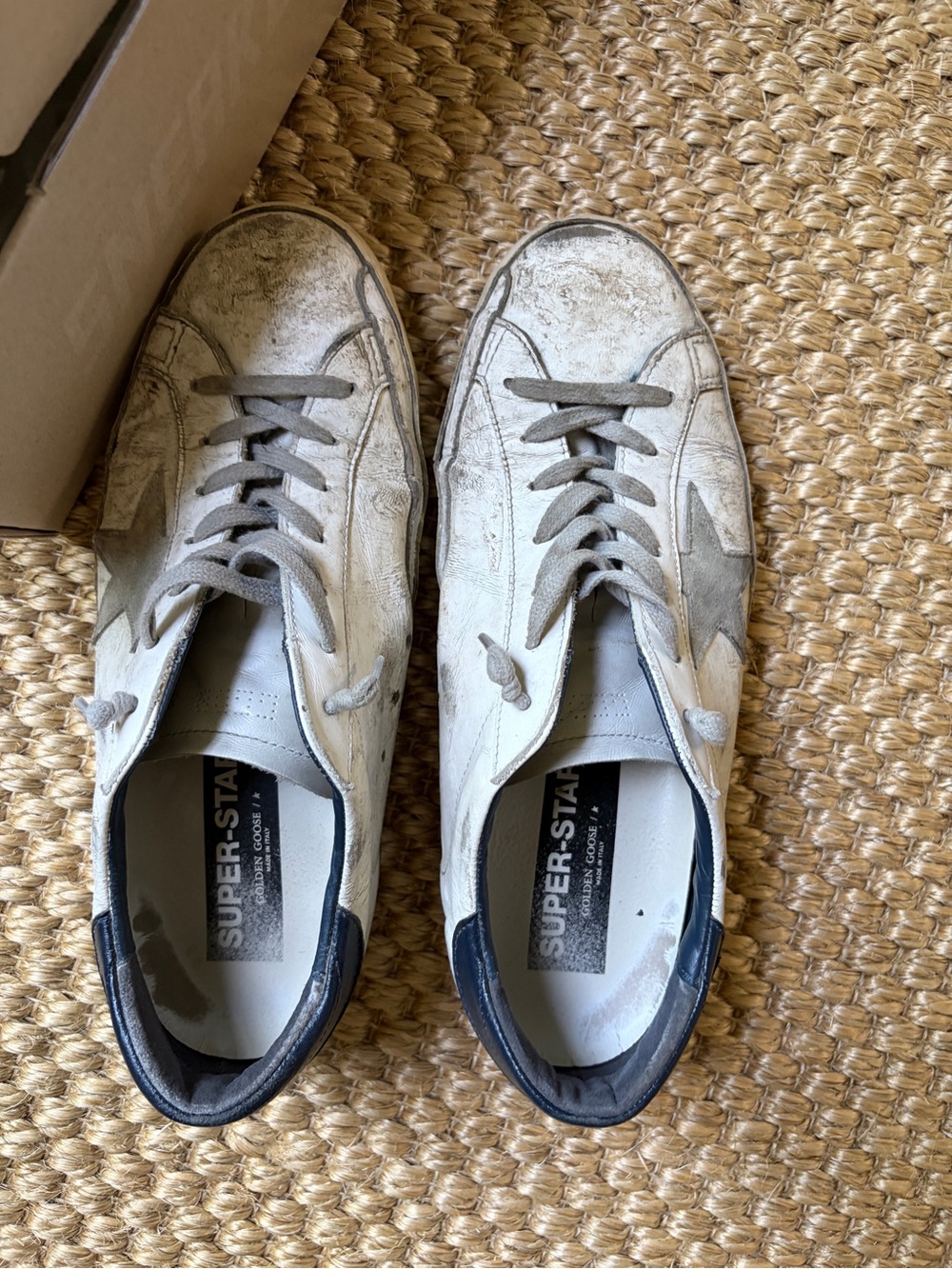 Golden Goose White Leather Low-Top Sneakers with Gray Star and Black Heel - Picture 2 of 5